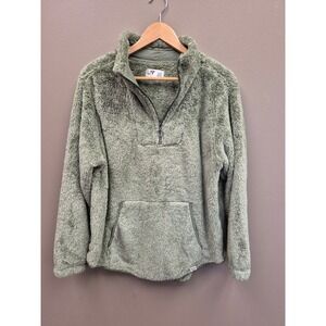 Womens LIV XL Outdoor Sherpa Fleece Pullover Sage Green Quarter Zip Cozy